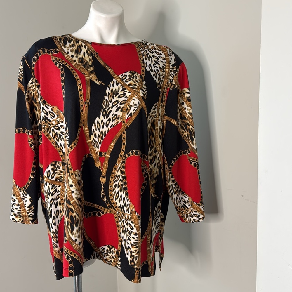 Viki Vi Plus Size Leopard & Red Tunic EUC